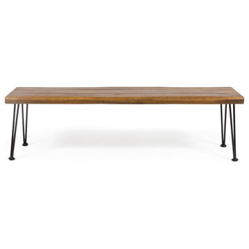 Eason Outdoor Industrial Acacia Wood Bench With Metal Hairpin Legs