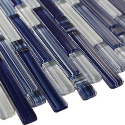 Glossy Electric Blue Colorful Stripes Glass Mosaic Backsplash Tiles - Home Accessories & Decor