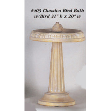 Classico Bird Bath with Bird Cast Stone Outdoor Asian Collection, English (ENG)