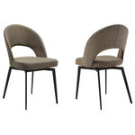 Armen Living - Lucia Swivel Upholstered Dining Chair Set, Brown Fabric With Black Metal Legs - Elevate your home with the modern charm and elegance of our Lucia Upholstered Swivel Dining Chairs - Set of 2 in Fabric with Black Metal Legs. Beautifully minimalistic, our dining chair stands out with a refined and striking silhouette. A sleek cut-out and slender black metallic legs complete the modern and sophisticated appeal of the kitchen chair. It's ergonomically sculpted back delivers exceptional comfort, supporting you in just the right places. The back and seat are both generously padded to bring a dose of comfort to your formal and casual meals. Our dining room chair can also serve as a comfy seat in your home office or provide a comfortable spot to relax in your living room. The dining table chair also includes a 180 - degree swivel function allowing you to change directions and follow conversations with ultimate ease. It is upholstered in performance fabric for easy care and maintenance. Our Lucia dining chair is available in your choice of Gray or Brown Fabric Upholstery with Black Metal Legs to perfectly befit your modern or contemporary home or apartment. These dining chairs are sold as a set of 2.