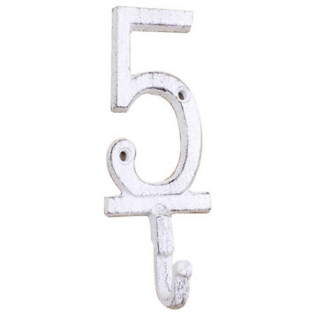 Whitewashed Cast Iron Number 5 Wall Hook 6''