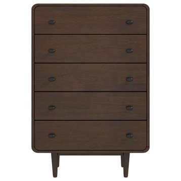 Clifford Mid-Century Modern Solid Wood Bedroom Dressers, 5-Drawer