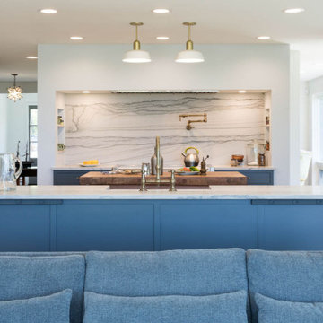 Open Concept Coastal Kitchen with Marble Island – Cape Ann Cottage Conversion