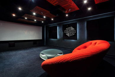 Inspiration for a modern home theater remodel in Montreal