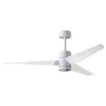 Matthews Fan - Super Janet 60" Ceiling Fan, LED Light Kit, Gloss White/Matte White - The Super Janet's remarkable design and solid construction in cast aluminum and heavy stamped steel make it the heroine in any commercial or residential space. Moving air with barely a whisper, its efficient DC motor turns solid wood blades. An eco-conscious LED light kit with light cover completes the package.