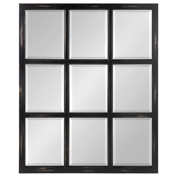 Hogan 9 Windowpane Wood Wall Mirror, Black 26x32