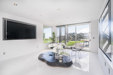 Example of a minimalist family room design in Los Angeles