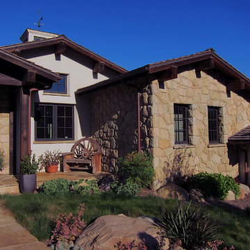 Exterior Sandstone Facade on Montecito Farmhouse