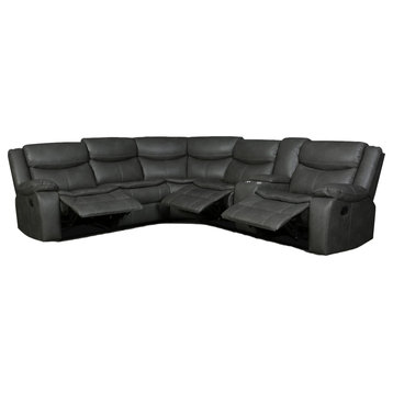 HomeRoots 92"or 106" X 37" X 39" Gray Reclining Sectional