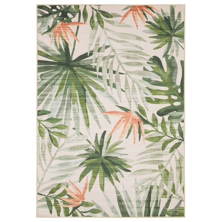 Florida Tropical Beige/Green Indoor-Outdoor Washable Rug 2' x 3'