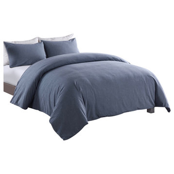 Messy Bed Washed Cotton Duvet Cover and Sham Set, Blue, Full/Queen