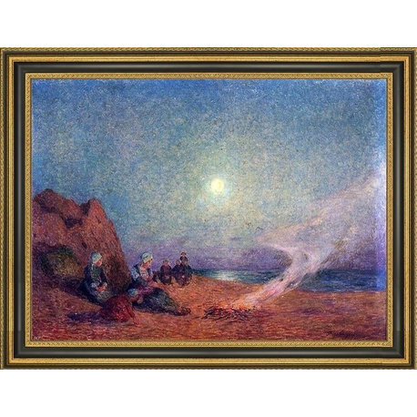 Ferdinand Du Puigaudeau Le Pouldu Woman on the Beach beside a FirePrint, 18"x24"