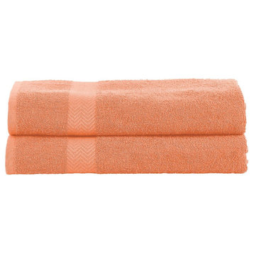 2 Piece Cotton Eco Friendly Soft Bath Towel Set, Coral