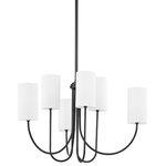 Hudson Valley Lighting - Harlem 6-Light Chandelier, Old Bronze Frame, White Shade - Big, bold swooping arms pair with traditional, straight Belgian linen drum shades to take modern design to the next level. Available as a chandelier or wall sconce in three different finishes, this bright, joyous fixture is sure to add style and bring smiles to any space it fills.