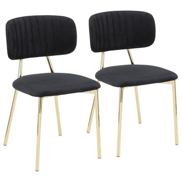 Bouton Contemporary/Glam Chair in Gold Metal and Black Velvet, Set of 2