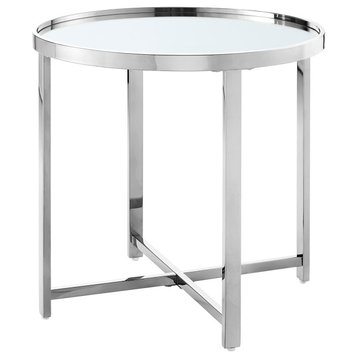 Nicole Miller Alinah End Table, Mirrored Top, Chrome