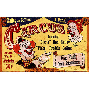 Vintage Circus Sign, Dizzie Clowns Nostalgic Advertisement Sign, No_25x40"