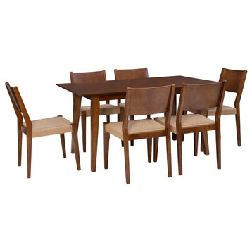 Linon Patty Seven Piece Wood Dining Set in Brown