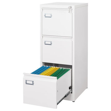 Small Metal Filing Cabinet, Lockable Storage Cabinet, White, 3 Drawers