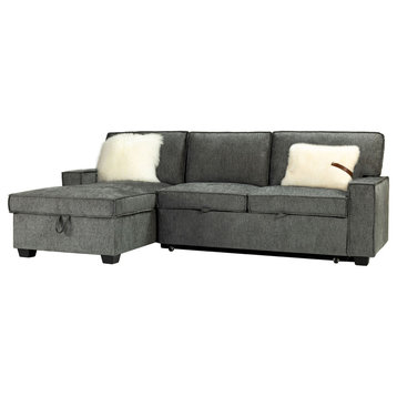 Pull Out Sleeper Sofa & Chaise, Gray