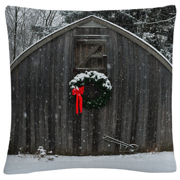 Kurt Shaffer 'Christmas Barn, the Snow' Decorative Throw Pillow