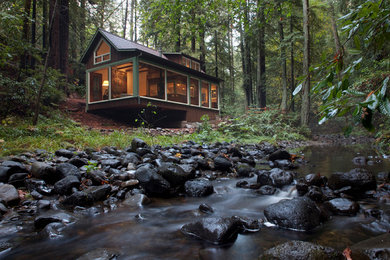 Small rustic brown one-story exterior home idea in San Francisco