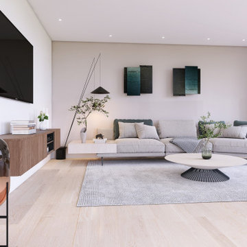 Modernes Wohnzimmer in hellen Grautönen