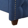 Marcella Upholstered Tufted Shelter Wingback Panel Bed, Dark Sapphire Blue Polyester, King