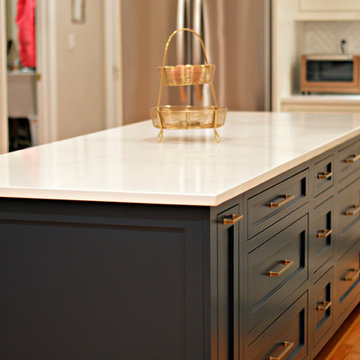 Chappaqua NY - Custom White & Navy Cabinets w/ Honey Bronze