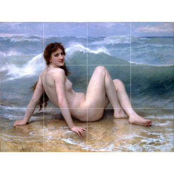 Tile Mural The Wave girl woman sea Bathroom Backsplash 8" Ceramic Matte