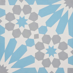 Moroccan Mosaic and Tile House - Agdal Handmade Cement Tile, Blue/Gray, Sample - Wall And Floor Tile