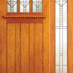 Craftsman Mahogany Prehung Three-Lite Door and Full Lite Sidelite - Front Doors