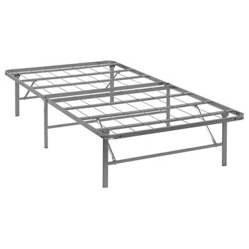 Modern Contemporary Urban Twin Size Platform Bed Frame, Silver, Metal Steel