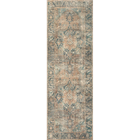 Margot Oriental Terracotta/Lagoon Area Rug, 2'6"x7'6"