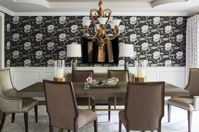 Inspiration for a large transitional wallpaper dining room remodel in Chicago