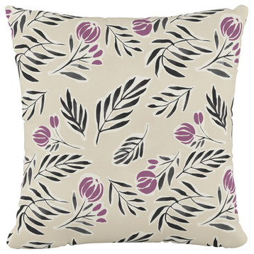 18" Decorative Pillow Polyester Insert, Debris Floral Purple Tan