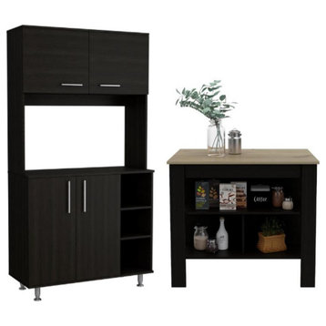 Home Square 2-Piece Set with 95 Pantry Two-Door Cabinet and Kitchen Island