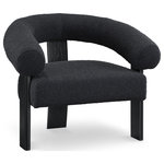 Meridian Furniture - Winston Boucle Fabric Upholstered Accent Chair, Black, Black Finish - Make this Winston boucle fabric accent chair part of your living room revamp. This uber modern chair draws attention from first glance with its curved back and minimalist design. The rich black boucle fabric upholstery has an upscale feel against the skin and adds a durable slant to the chair. A wood frame ensures lasting durability and long-lived use in your living room, den, bedroom, office or wherever you need a modish-looking seat that's super comfy.