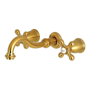 Traditional Center Wall Mount Bathroom Faucet In Vintage Brass