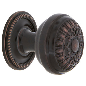 Egg And Dart Brass 1 3/8" Cabinet Knob With Rope Rose, Timeless Bronze
