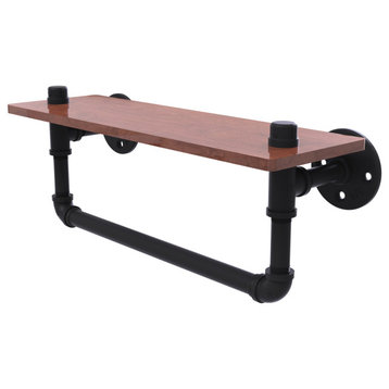 Allied Brass Pipeline Collection 16" Ironwood Shelf With Towel Bar, Matte Black