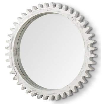 Sundance Off-White Solid Wood Frame Round Cog Mirror, 36"