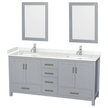 Wyndham Collection Sheffield 72" Mirrors Wood Double Bathroom Vanity in Gray