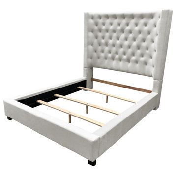 Jamie Upholstered Tower High Profile Contemporary Bed, Cream, Eastern King