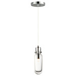 ET2 Lighting - Kem 1-Light Pendant - Hand blown Clear glass shades are supported from a unique criss cross design frame of Polished Chrome. The thick glass in the bottom of the shade creates an interesting optical effect when illuminated by the xenon lamps included.