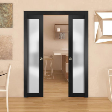 Double Pocket Door 48 x 80 Frosted Glass | Planum 2102 Black Matte | Frames