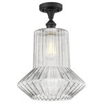 Innovations Lighting - Springwater 1-Light Semi-Flush Mount, Matte Black, Clear Spiral Fluted - A truly dynamic fixture, the Ballston fits seamlessly amidst most decor styles. Its sleek design and vast offering of finishes and shade options makes the Ballston an easy choice for all homes.