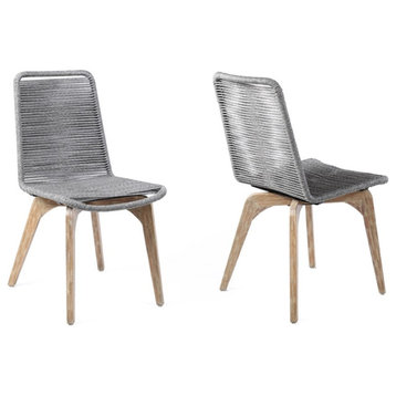 Armen Living Island Wood Outdoor Patio Dining Chair in Gray/Natural (Set of 2)