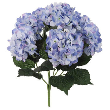 Hydrangea Silk Flower Bush, Seven Heads Per Bush Blue
