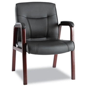 Alera Madaris Series Leather Guest Chair With Wood Trim, 4-Legs, Black, Mahogany